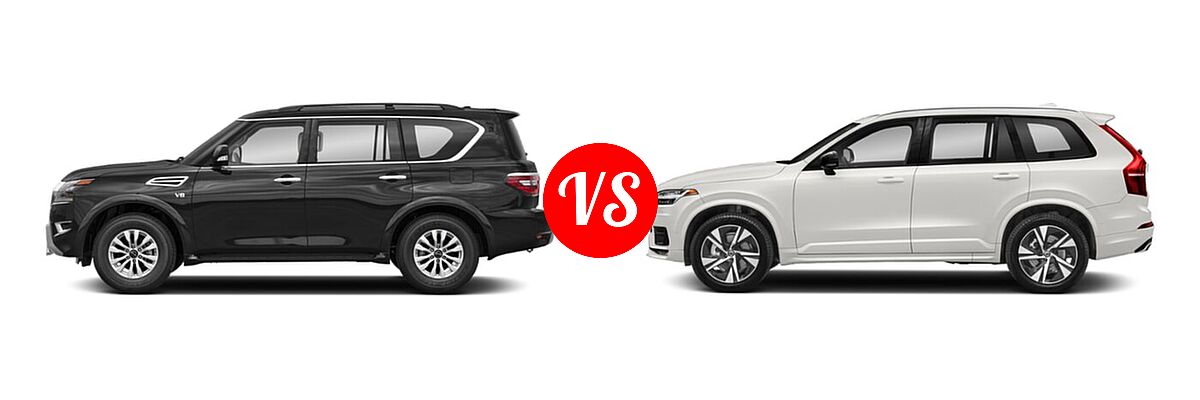 2021 Nissan Armada SUV Platinum / S / SV vs. 2021 Volvo XC90 SUV R-Design - Side Comparison