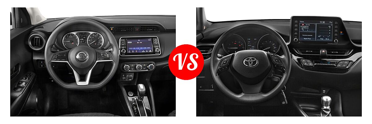 2021 Nissan Kicks SUV S / SV vs. 2021 Toyota C-HR SUV LE / Nightshade / XLE - Dashboard Comparison