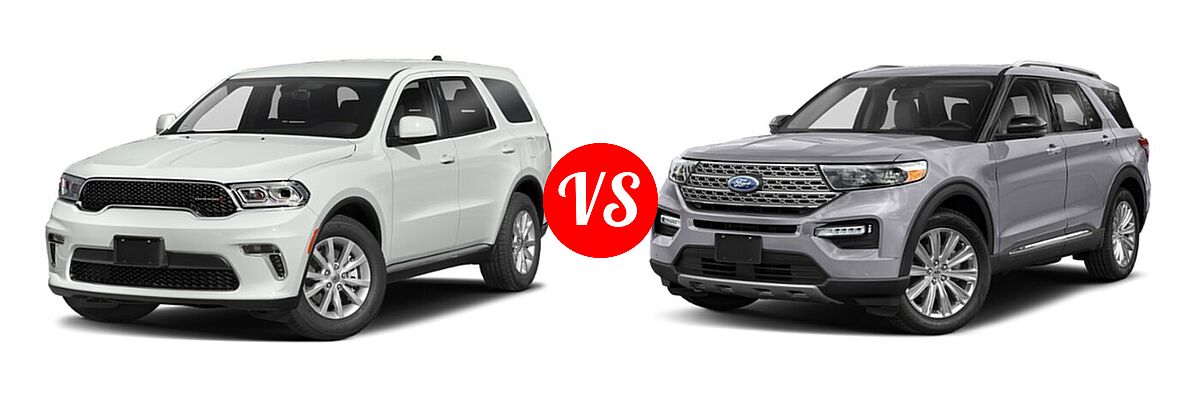 2021 Dodge Durango SUV SXT vs. 2021 Ford Explorer SUV Base / Limited / Platinum / XLT - Front Left Comparison