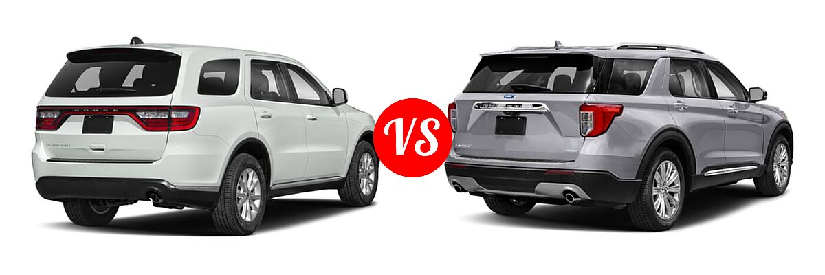 2021 Dodge Durango SUV SXT vs. 2021 Ford Explorer SUV Base / Limited / Platinum / XLT - Rear Right Comparison