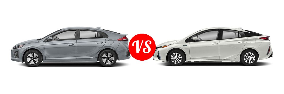 2021 Hyundai Ioniq Hybrid Hatchback Hybrid Blue vs. 2021 Toyota Prius Prime Hatchback PHEV LE / XLE - Side Comparison