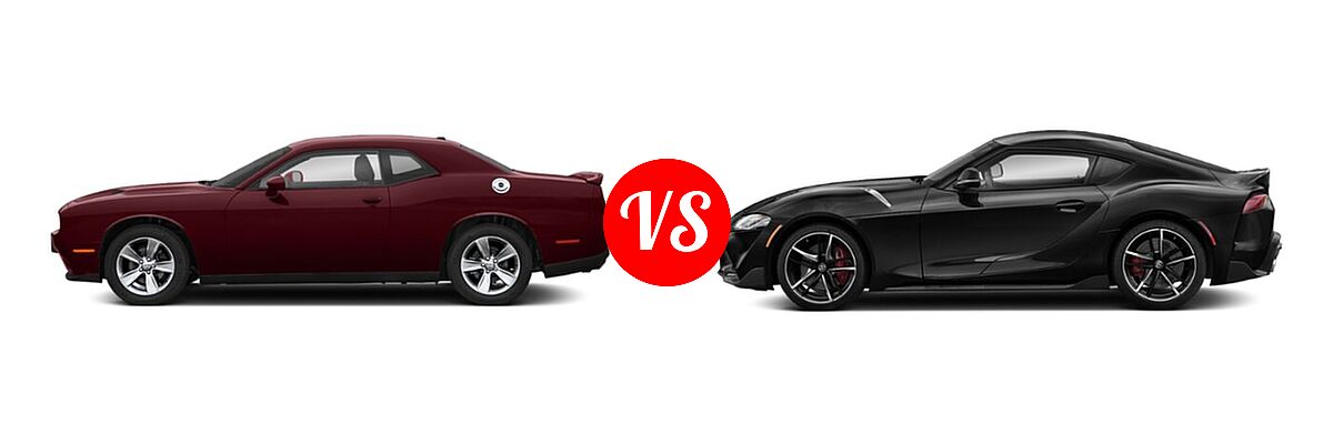 2022 Dodge Challenger SRT Widebody Coupe SRT Hellcat Widebody vs. 2022 Toyota GR Supra Coupe 2.0 / 3.0 / 3.0 Premium / A91-CF Edition - Side Comparison