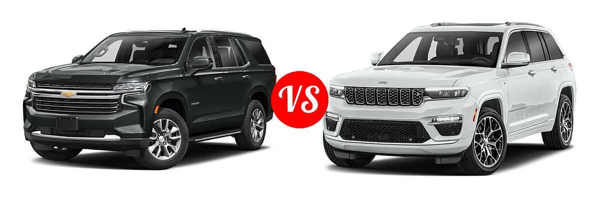 2022 Chevrolet Tahoe SUV High Country vs. 2022 Jeep Grand Cherokee 4xe SUV PHEV 4x4 / Trailhawk - Front Left Comparison