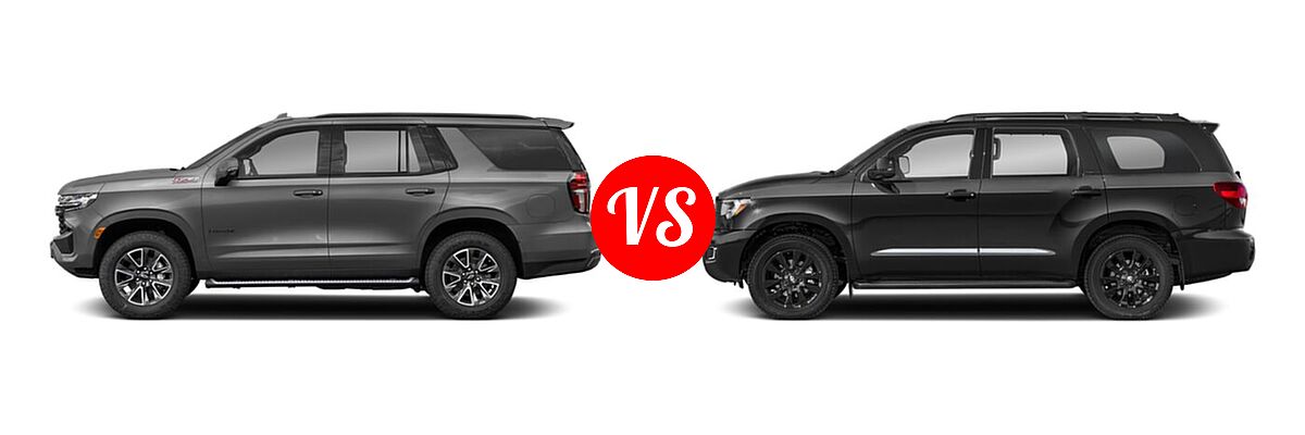 2022 Chevrolet Tahoe SUV LT vs. 2022 Toyota Sequoia SUV Nightshade - Side Comparison