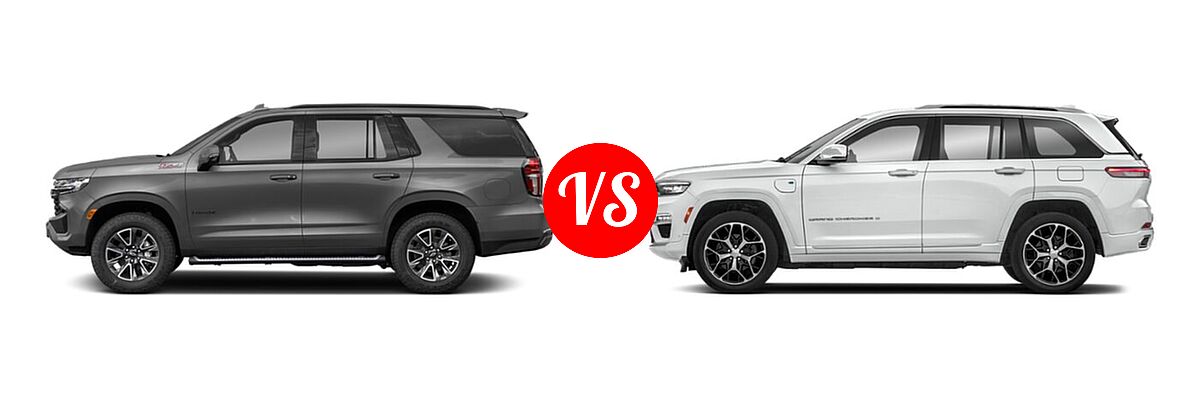 2022 Chevrolet Tahoe SUV LT vs. 2022 Jeep Grand Cherokee 4xe SUV PHEV 4x4 / Trailhawk - Side Comparison