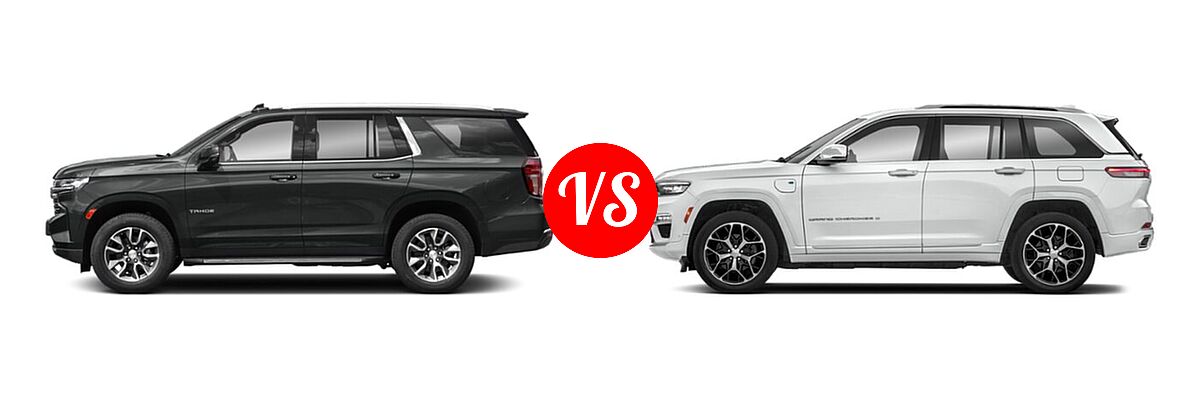 2022 Chevrolet Tahoe SUV High Country vs. 2022 Jeep Grand Cherokee 4xe SUV PHEV 4x4 / Trailhawk - Side Comparison