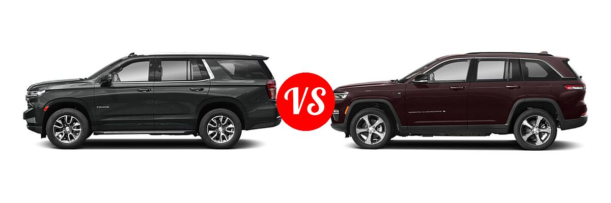 2022 Chevrolet Tahoe SUV High Country vs. 2022 Jeep Grand Cherokee 4xe SUV PHEV Overland / Summit / Summit Reserve - Side Comparison