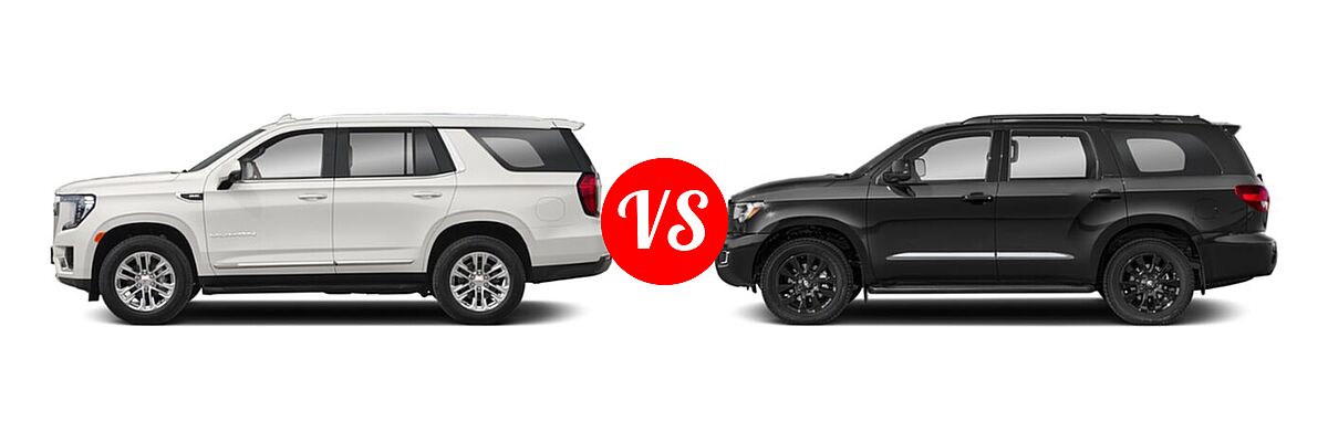 2022 GMC Yukon SUV AT4 / Denali / SLE / SLT vs. 2022 Toyota Sequoia SUV Nightshade - Side Comparison