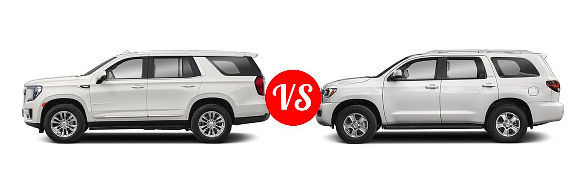 2022 GMC Yukon SUV AT4 / Denali / SLE / SLT vs. 2022 Toyota Sequoia SUV SR5 - Side Comparison