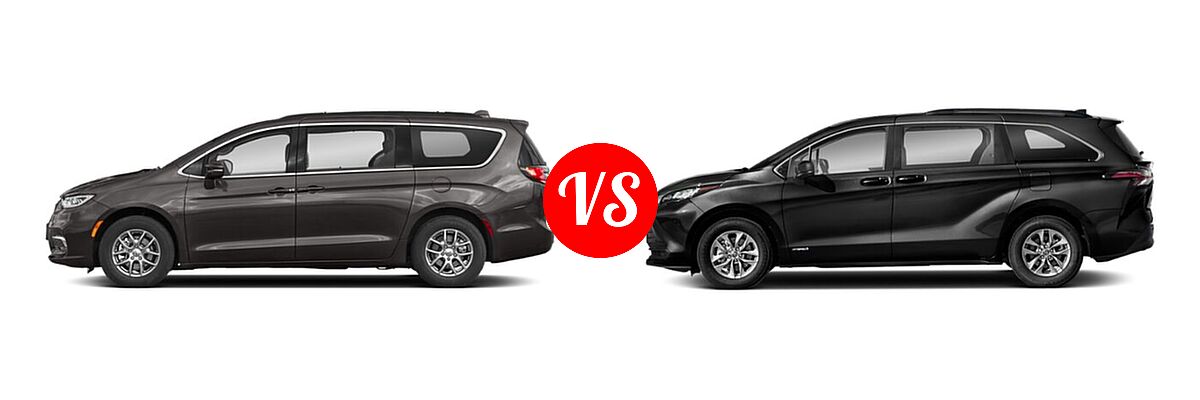 2022 Chrysler Pacifica Minivan Limited / Pinnacle / Touring / Touring L vs. 2022 Toyota Sienna Minivan Hybrid LE - Side Comparison