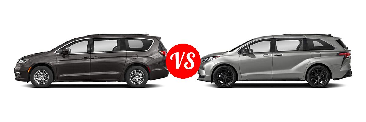 2022 Chrysler Pacifica Minivan Limited / Pinnacle / Touring / Touring L vs. 2022 Toyota Sienna Minivan Hybrid XSE - Side Comparison