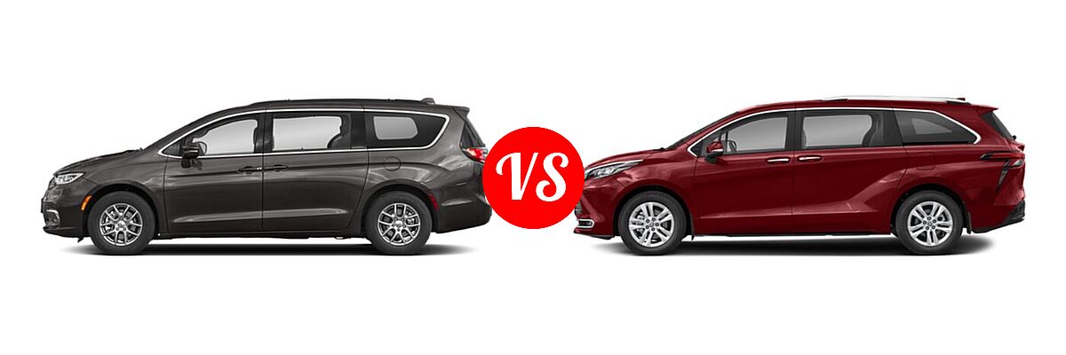 2022 Chrysler Pacifica Minivan Limited / Pinnacle / Touring / Touring L vs. 2022 Toyota Sienna Minivan Hybrid Limited - Side Comparison