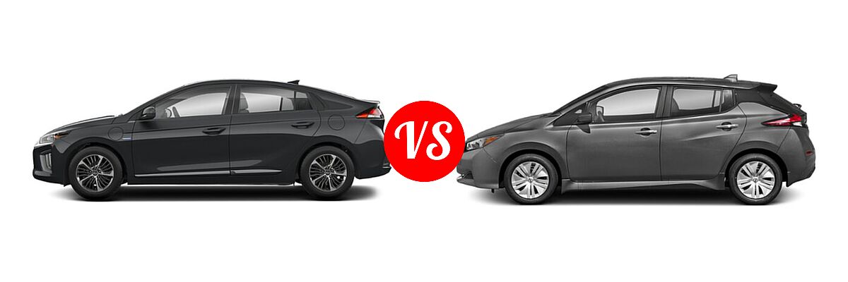 2022 Hyundai Ioniq Plug-In Hybrid Hatchback PHEV Limited / SE / SEL vs. 2022 Nissan Leaf Hatchback Electric S / S PLUS / SL PLUS / SV / SV PLUS - Side Comparison