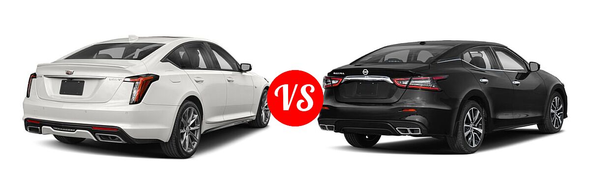 2022 Cadillac CT5 Sedan Luxury / Premium Luxury / Sport vs. 2022 Nissan Maxima Sedan SV - Rear Right Comparison