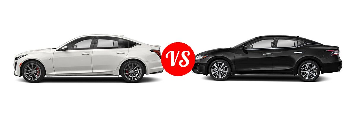 2022 Cadillac CT5 Sedan Luxury / Premium Luxury / Sport vs. 2022 Nissan Maxima Sedan SV - Side Comparison