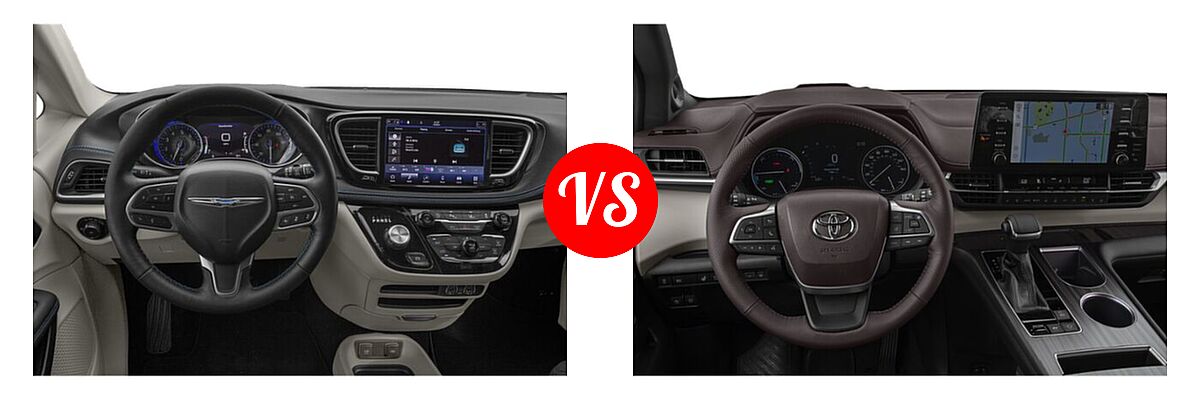 2022 Chrysler Pacifica Minivan Limited / Pinnacle / Touring / Touring L vs. 2022 Toyota Sienna Minivan Hybrid Platinum - Dashboard Comparison