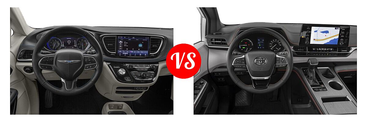 2022 Chrysler Pacifica Minivan Limited / Pinnacle / Touring / Touring L vs. 2022 Toyota Sienna Minivan Hybrid XSE - Dashboard Comparison