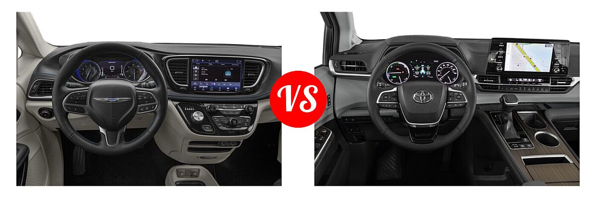 2022 Chrysler Pacifica Minivan Limited / Pinnacle / Touring / Touring L vs. 2022 Toyota Sienna Minivan Hybrid Limited - Dashboard Comparison