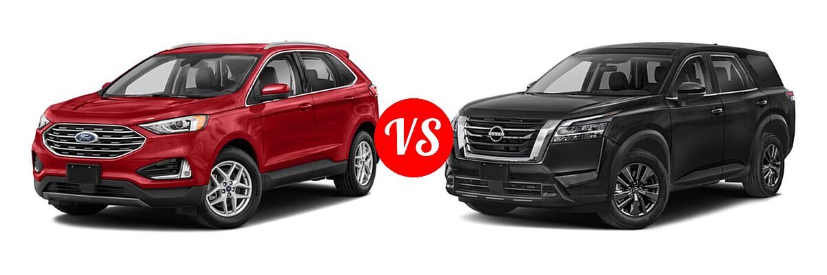2022 Ford Edge SUV SEL / Titanium vs. 2022 Nissan Pathfinder SUV S - Front Left Comparison