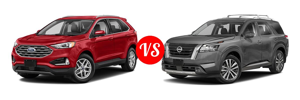 2022 Ford Edge SUV SEL / Titanium vs. 2022 Nissan Pathfinder SUV Platinum - Front Left Comparison