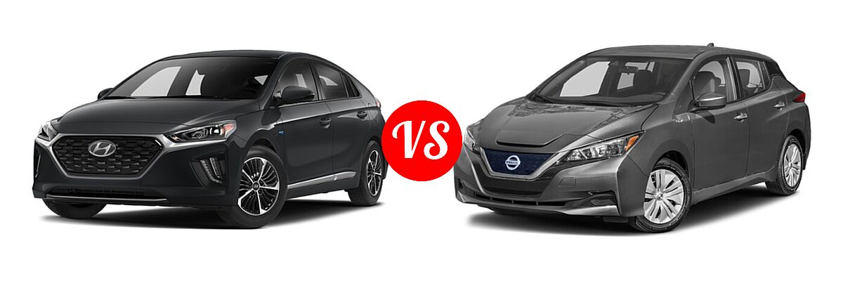 2022 Hyundai Ioniq Plug-In Hybrid Hatchback PHEV Limited / SE / SEL vs. 2022 Nissan Leaf Hatchback Electric S / S PLUS / SL PLUS / SV / SV PLUS - Front Left Comparison