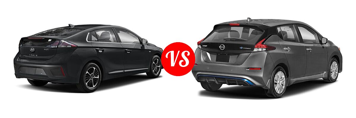 2022 Hyundai Ioniq Plug-In Hybrid Hatchback PHEV Limited / SE / SEL vs. 2022 Nissan Leaf Hatchback Electric S / S PLUS / SL PLUS / SV / SV PLUS - Rear Right Comparison