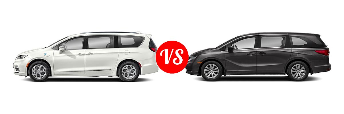 2022 Chrysler Pacifica Hybrid Minivan PHEV Hybrid Limited / Hybrid Pinnacle / Hybrid Touring L vs. 2022 Honda Odyssey Minivan LX - Side Comparison