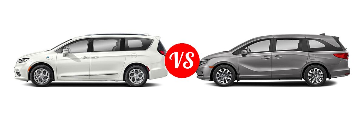 2022 Chrysler Pacifica Hybrid Minivan PHEV Hybrid Limited / Hybrid Pinnacle / Hybrid Touring L vs. 2022 Honda Odyssey Minivan EX-L - Side Comparison