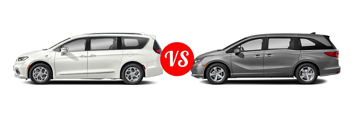 2022 Chrysler Pacifica Hybrid Minivan PHEV Hybrid Limited / Hybrid Pinnacle / Hybrid Touring L vs. 2022 Honda Odyssey Minivan EX - Side Comparison