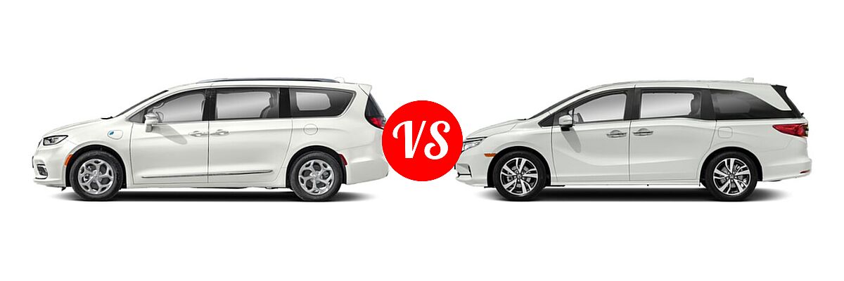 2022 Chrysler Pacifica Hybrid Minivan PHEV Hybrid Limited / Hybrid Pinnacle / Hybrid Touring L vs. 2022 Honda Odyssey Minivan Touring - Side Comparison