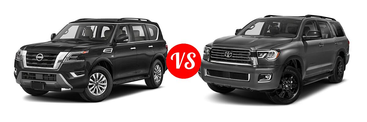 2022 Nissan Armada SUV Platinum / S / SV vs. 2022 Toyota Sequoia SUV TRD Sport - Front Left Comparison