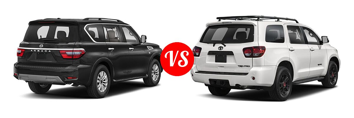 2022 Nissan Armada SUV Platinum / S / SV vs. 2022 Toyota Sequoia SUV TRD Pro - Rear Right Comparison