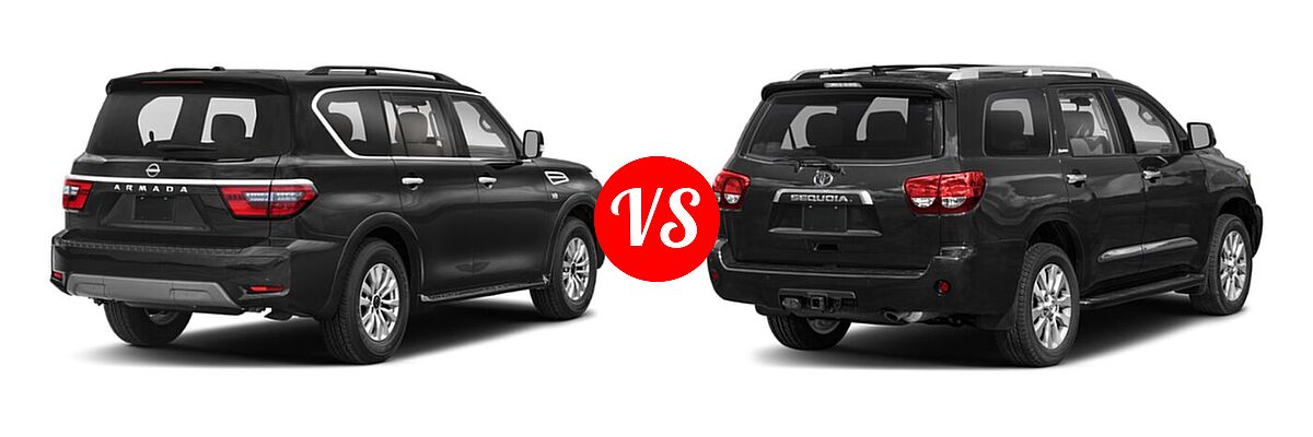 2022 Nissan Armada SUV Platinum / S / SV vs. 2022 Toyota Sequoia SUV Platinum - Rear Right Comparison