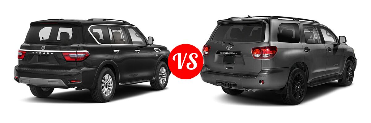2022 Nissan Armada SUV Platinum / S / SV vs. 2022 Toyota Sequoia SUV TRD Sport - Rear Right Comparison