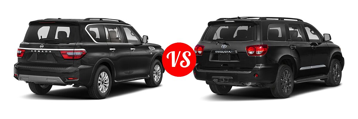 2022 Nissan Armada SUV Platinum / S / SV vs. 2022 Toyota Sequoia SUV Nightshade - Rear Right Comparison