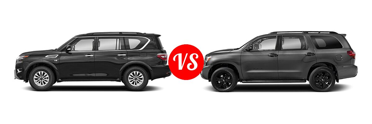 2022 Nissan Armada SUV Platinum / S / SV vs. 2022 Toyota Sequoia SUV TRD Sport - Side Comparison
