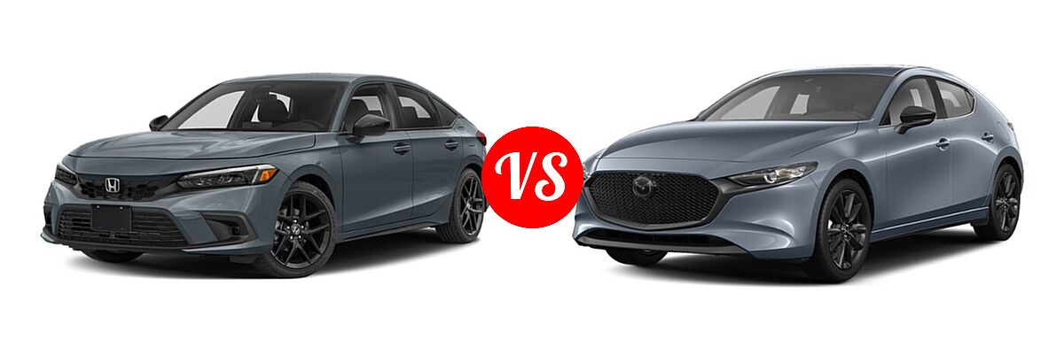2022 Honda Civic Hatchback LX vs. 2022 Mazda 3 Hatchback Carbon Edition - Front Left Comparison