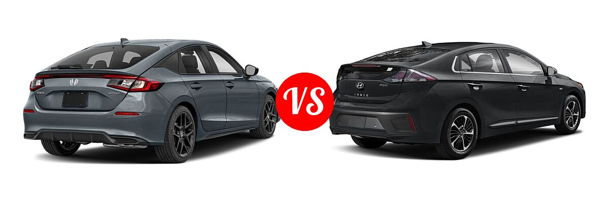 2022 Honda Civic Hatchback LX vs. 2022 Hyundai Ioniq Plug-In Hybrid Hatchback PHEV Limited / SE / SEL - Rear Right Comparison
