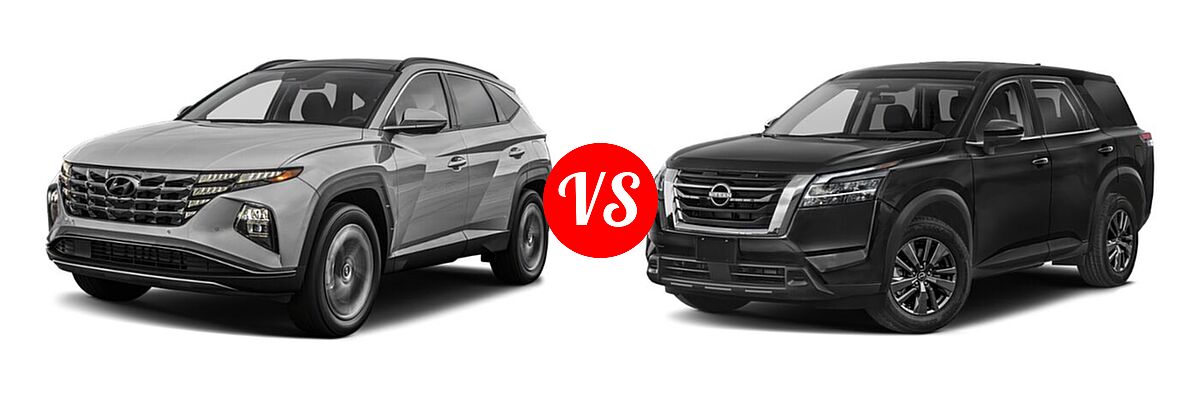 2022 Hyundai Tucson SUV PHEV Limited / SEL vs. 2022 Nissan Pathfinder SUV S - Front Left Comparison
