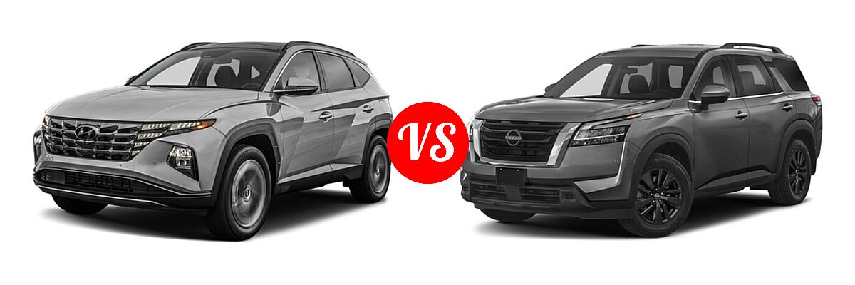 2022 Hyundai Tucson SUV PHEV Limited / SEL vs. 2022 Nissan Pathfinder SUV SV - Front Left Comparison
