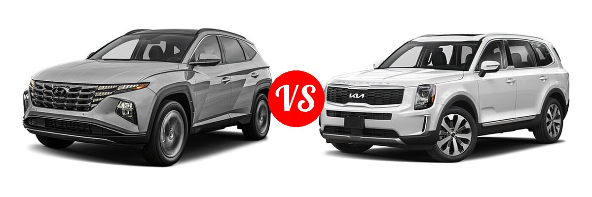 2022 Hyundai Tucson SUV PHEV Limited / SEL vs. 2022 Kia Telluride SUV S - Front Left Comparison