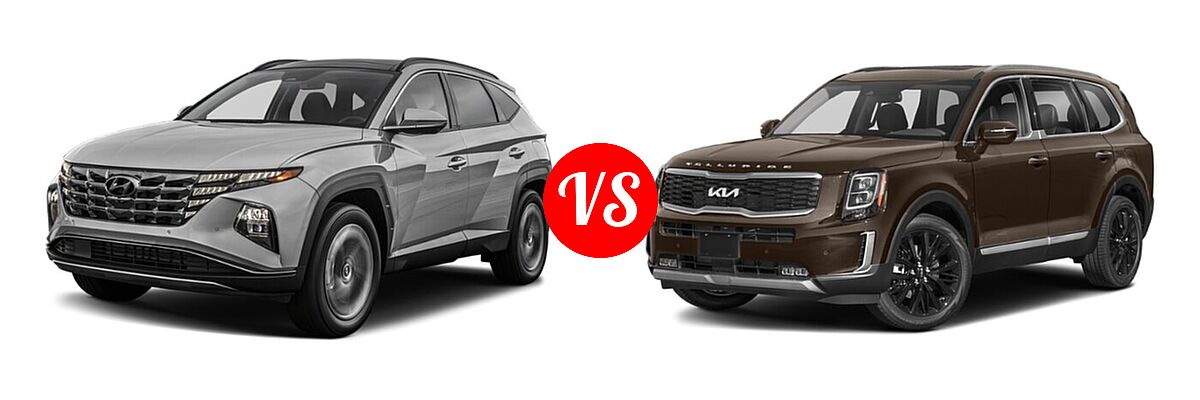 2022 Hyundai Tucson SUV PHEV Limited / SEL vs. 2022 Kia Telluride SUV SX - Front Left Comparison