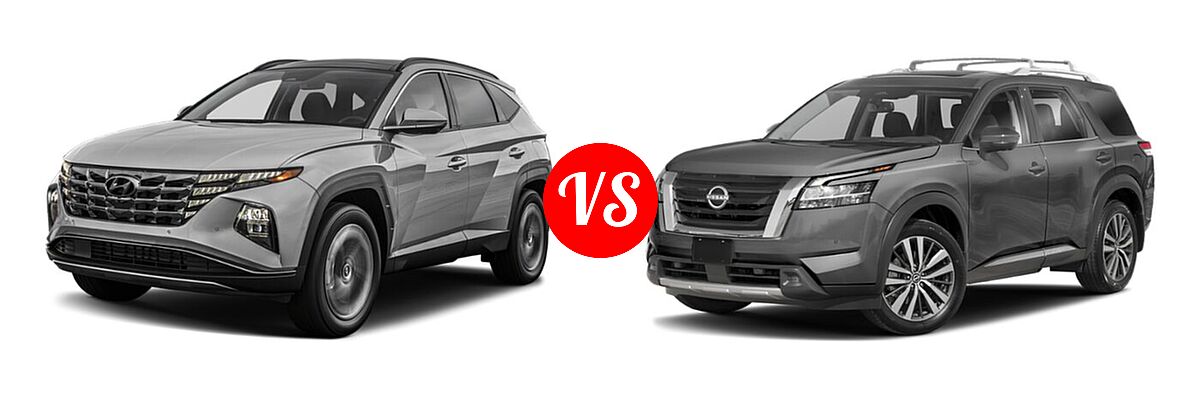 2022 Hyundai Tucson SUV PHEV Limited / SEL vs. 2022 Nissan Pathfinder SUV Platinum - Front Left Comparison