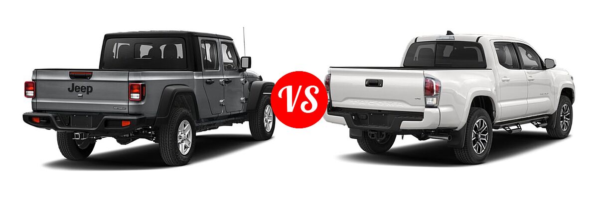 2022 Jeep Gladiator Pickup Altitude / Sport / Sport S / Texas Trail / Willys / Willys Sport vs. 2022 Toyota Tacoma Pickup TRD Sport - Rear Right Comparison