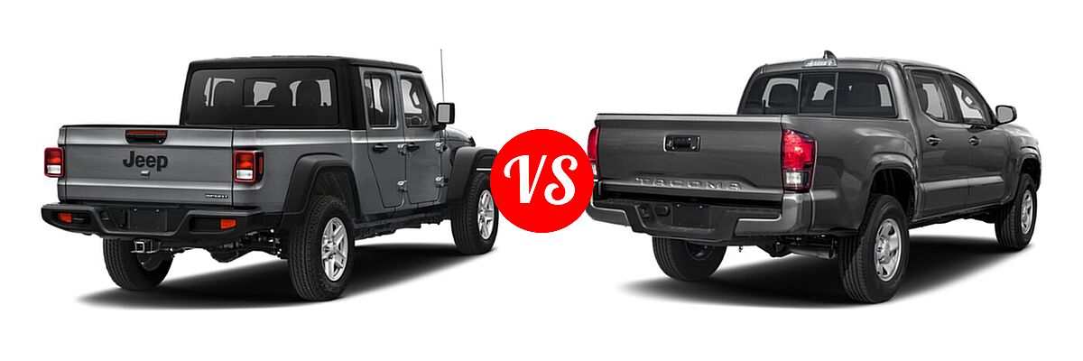 2022 Jeep Gladiator Pickup Altitude / Sport / Sport S / Texas Trail / Willys / Willys Sport vs. 2022 Toyota Tacoma Pickup Limited / SR - Rear Right Comparison