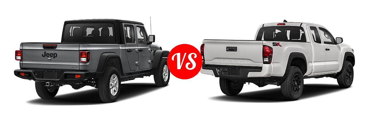 2022 Jeep Gladiator Pickup Altitude / Sport / Sport S / Texas Trail / Willys / Willys Sport vs. 2022 Toyota Tacoma Pickup SR - Rear Right Comparison