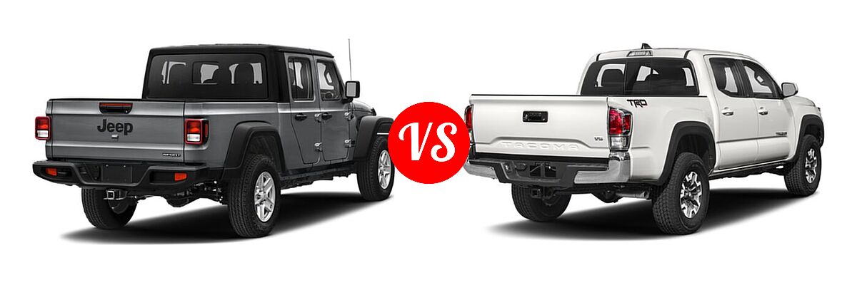 2022 Jeep Gladiator Pickup Altitude / Sport / Sport S / Texas Trail / Willys / Willys Sport vs. 2022 Toyota Tacoma Pickup TRD Off Road - Rear Right Comparison