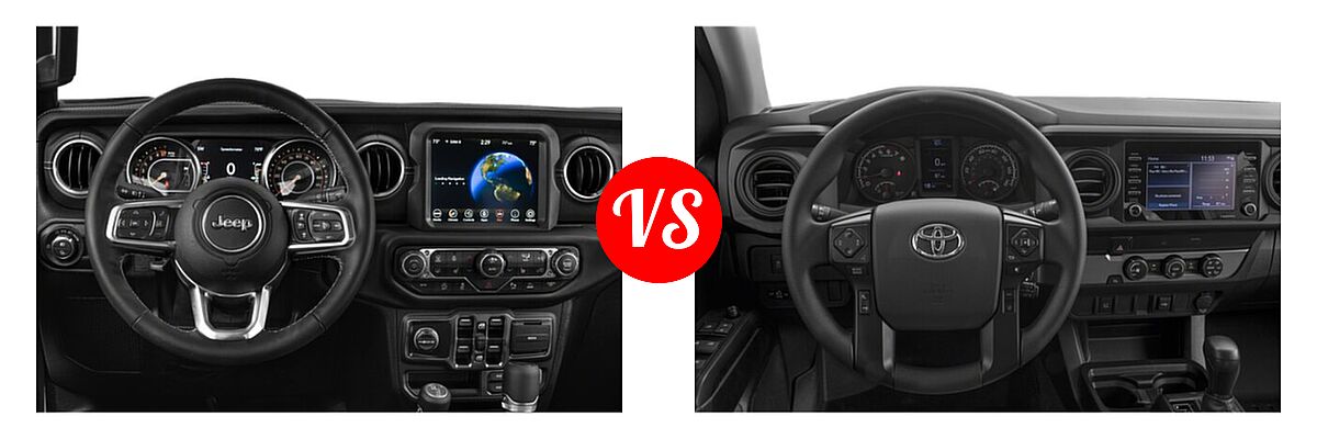2022 Jeep Gladiator Pickup High Altitude / Overland vs. 2022 Toyota Tacoma Pickup Limited / SR - Dashboard Comparison
