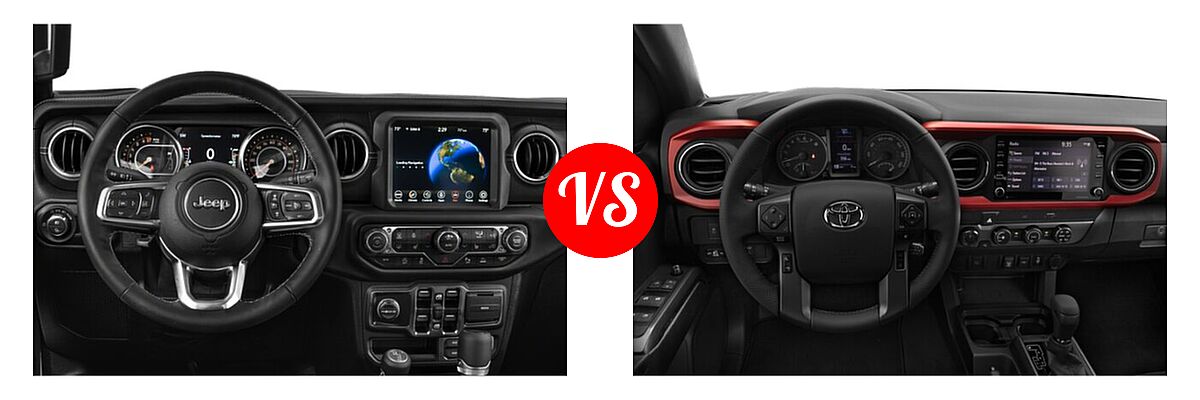 2022 Jeep Gladiator Pickup High Altitude / Overland vs. 2022 Toyota Tacoma Pickup TRD Sport - Dashboard Comparison