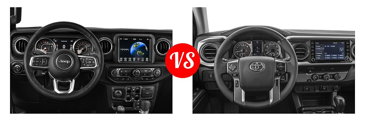 2022 Jeep Gladiator Pickup High Altitude / Overland vs. 2022 Toyota Tacoma Pickup SR / SR5 / TRD Sport - Dashboard Comparison